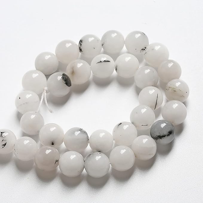 8MM 46PCS Natural Stone Ink Spots Jade Loose Beads for Jewelry Making DIY Bracelet Necklace