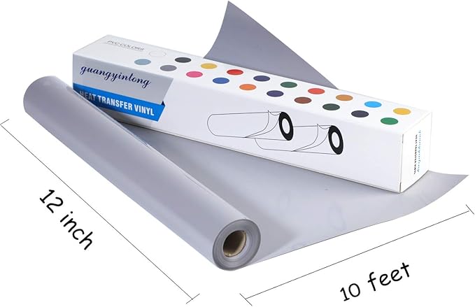 guangyintong Heat Transfer Vinyl Gray HTV Rolls, 12" x 10ft Gray Iron on Vinyl for T-Shirts, Matte Surface Gray HTV Vinyl for All Cutter Machine Easy to Cut & Weed for Heat Vinyl DIY Design