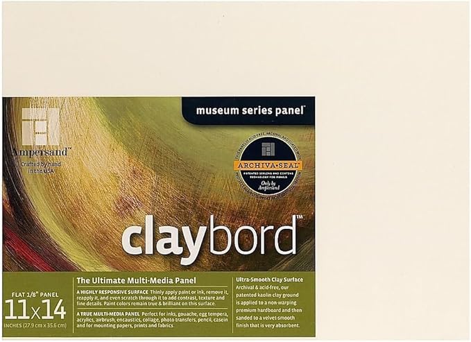 Ampersand Art Supply Wood Painting Panel: Museum Series Claybord, 11" x 14", 1/8" Flat Profile