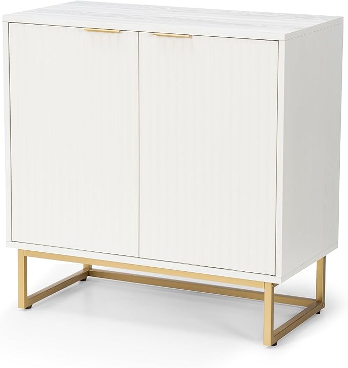 Fluted Storage Cabinet,Sideboard Buffet Cabinet with Adjustable Shelves,Multifunctional Console Table with Storage Credenza Accent Cabinet for Living Room, Dining Room, Hallway, White