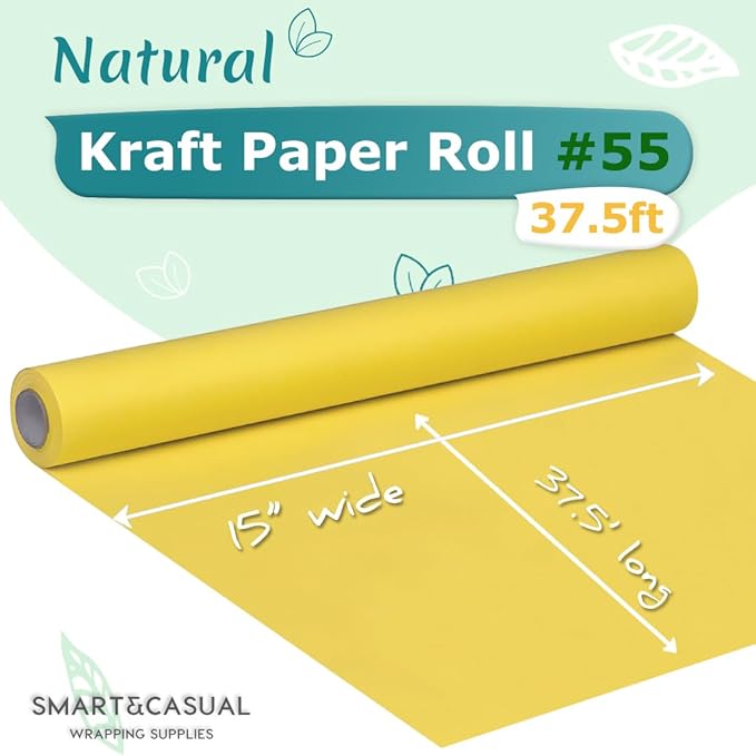 SMART&CASUAL 15" x 450" (37.5') Kraft Paper Roll for Art Craft Supplies Gift Wrapping Moving Packing Kids Painting Drawing Paint Easel Poster Chart Paper (Lemon Yellow, 15" W x 450" L (37.5'))