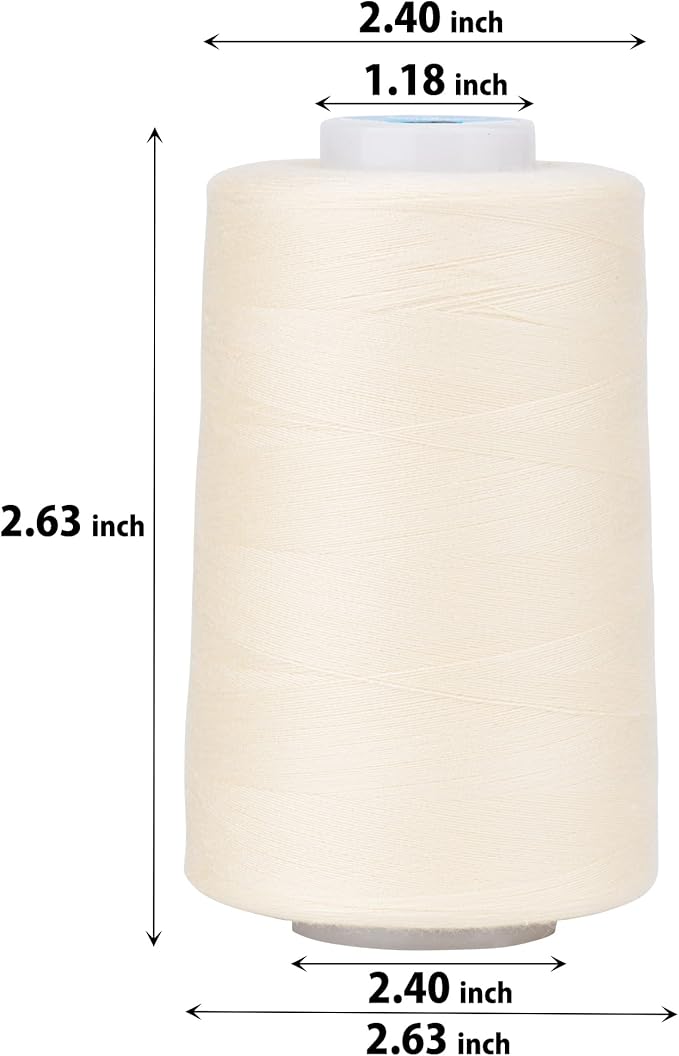 Simthread All Purpose Sewing Thread from 100% Spun Polyester for Serger, Overlock, Merrow, Quilting Sewing 4 Big Cones of 5000M (5500 Yards) Each - 40S/2 Ivory White