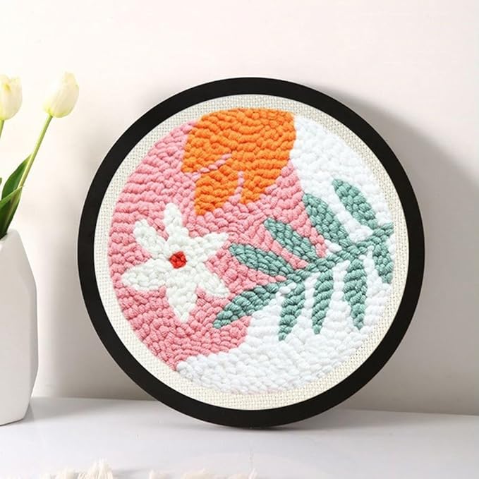 Esffaci Punch Needle Kit for Adults Beginner Starter Punch Embroidery Kit with Flower Pattern DIY Punch Stitch Supplies with Stamped Fabric Yarn Hoop Tool Instruction