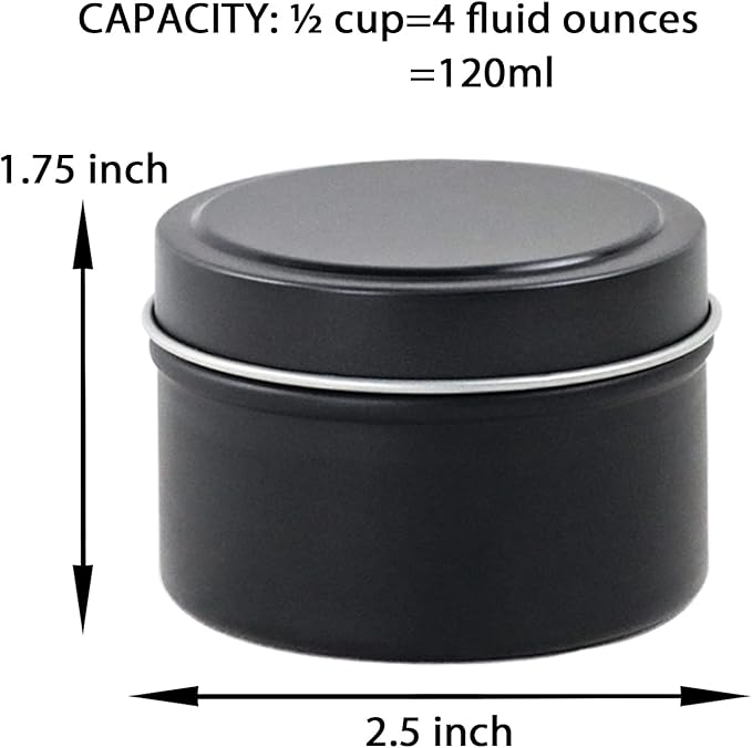 EricX Light Candle Tin 24 Piece, 4 oz, for Candle Making, Black