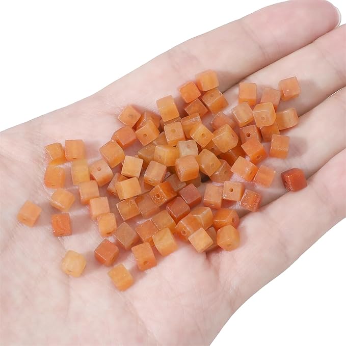 Natural Red Aventurine Square Stone Beads 4x4mm 85pcs Cube Loose Semi Gemstone Beads for Jewelry Making Design