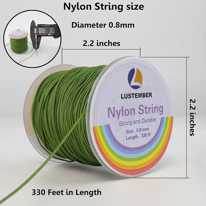 0.8mm Nylon String, Strong Bracelet String, Durable Nylon Cord for Jewelry Making, Bracelets, Beading, Necklaces, Rattail Braiding, Kumihimo, Wind Chimes, Blinds and Handicrafts