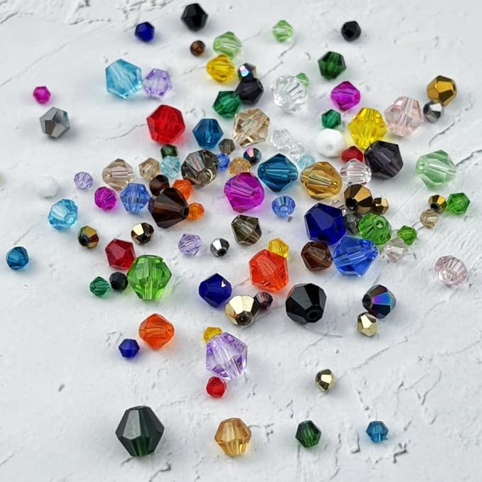 200pcs 6mm Bicone Glass Crystal Beads for Jewelry Making, Faceted Bicone Glass Spacer Beads for Bracelet Earring Necklace DIY Craft(Rainbow)