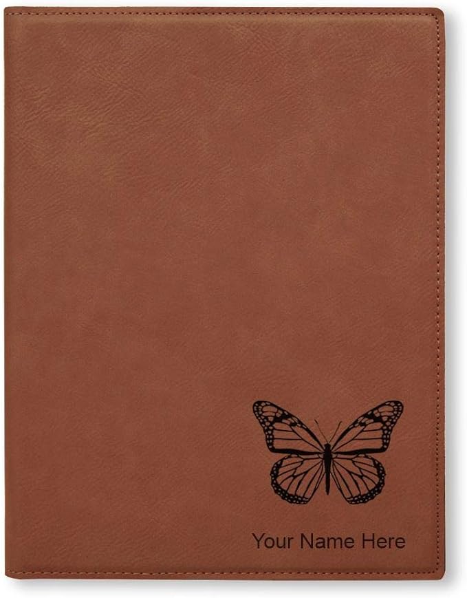 Small 7" X 9" Portfolio Notepad, Monarch Butterfly, Personalized Engraving Included (Dark Brown)
