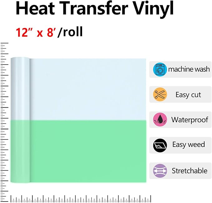 Glow in The Dark HTV Heat Transfer Vinyl Rolls - 12 Inches x 8 Feet HTV Vinyl, Luminous Iron on Vinyl for Silhouette Cameo - Easy to Cut & Weed for Heat Vinyl Design (8Ft, Z2-Luminous Green)