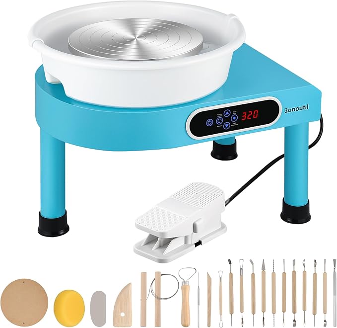 Bonoutil Pottery Wheel Machine, 11" Electric Ceramic Forming Machine LCD & Foot Pedal Control Max 20 lbs Capacity, Clay Art Sculpting Tools Kit at Home Pottery Wheels