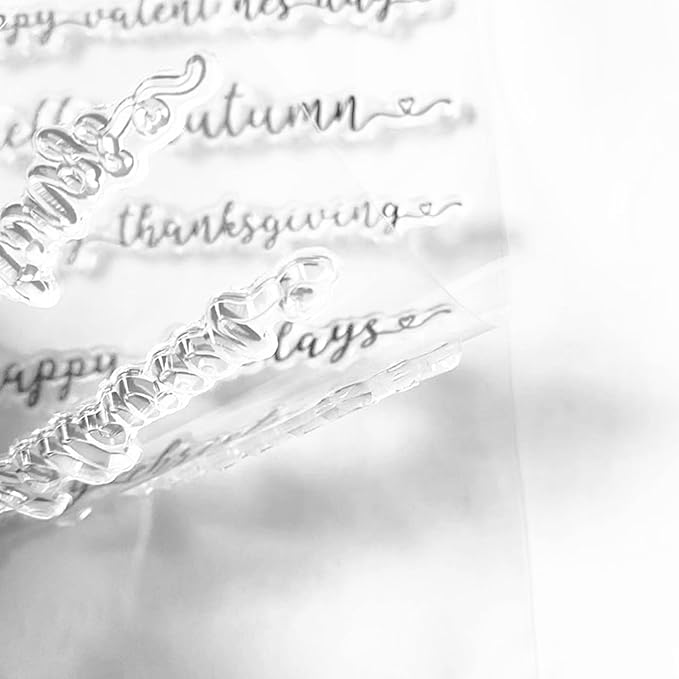 Arbuya Christmas Phrase Clear Stamps for Card Making and Journaling,Halloween Thanksgiving Silicone Stamps Autumn Phrase Words Rubber Stamp Seals for Crafts DIY Scrapbooking Album Decoration
