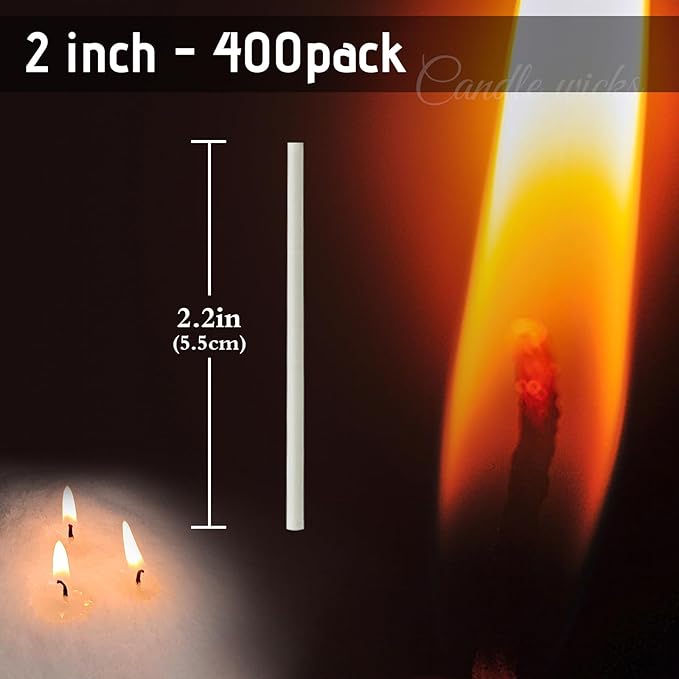 Pearled Candle Extra Wicks 400 Pack for Pearled Candle Making - 2 Inch White Cotton Candle Wicks for Candle Making DIY