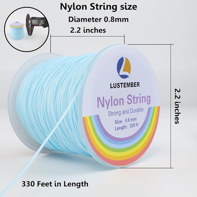 0.8mm Nylon String, Strong Bracelet String, Durable Nylon Cord for Jewelry Making, Bracelets, Beading, Necklaces, Rattail Braiding, Kumihimo, Wind Chimes, Blinds and Handicrafts