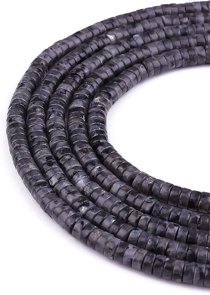Natural Black Spectrolite Spacer Beads Caps Loose Semi Gemstone for Beading Jewelry Making 6mmx3mm 38cm