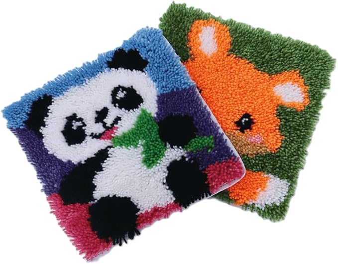 Latch Hook Kits Rug Panda Crochet Yarn Cushion Colour Pre-Printed Canvas Cover Rug Needlework DIY Hook and Latch Kit Christmas Home Decoration 30x30cm/12 X12inch