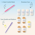 Noocro Crochet Kit for Intermediate or Advanced Levels, Complete Craft Kit for a Floral Daisy Shawl with Step by Step Video Tutorials Detailed Instructions, Perfect Holiday Gift or DIY Project (Khaki)