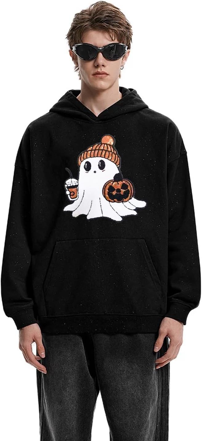 Halloween Ghost Iron on Patches Pumpkin Chenille Embroidery Sew on Stickers Applique for DIY Crafts T Shirt Clothing Jackets Backpacks Jeans Party Decorations Accessories