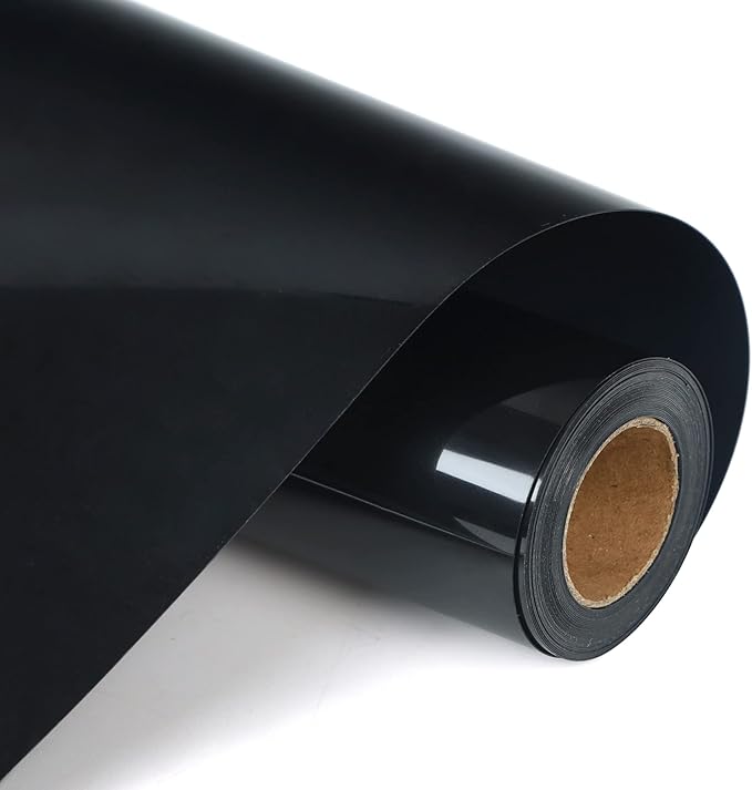 HTV Black Heat Transfer Vinyl Rolls 12 Inch by 5 feet Roll Iron on DIY for T-Shirt Easy to Cut & Weed for Heat Vinyl Design Glossy (5Ft, Black)