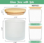 4oz Candle Jars 12 Pack- Frosted Bulk Small Glass Jars with Bamboo Lids, with Stickers and Labels, Empty Candle Jar for Making Candles Containers - Dishwasher Safe