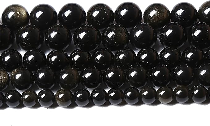 AAA Natural Gold Obsidian Gemstone Beads Energy Healing Power Stones Round Loose Beads for Jewelry Making, DIY Bracelet Necklace 12mm 32pcs