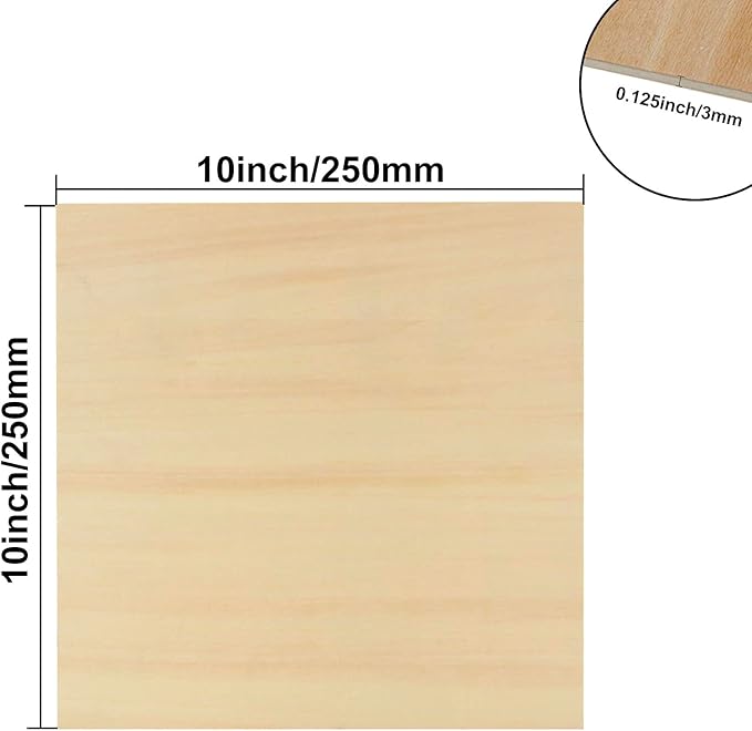 10 Pack Basswood Sheets 3mm 10 x 10 x 1/8 Inch Plywood Board, Thin Natural Unfinished Wood for DIY Crafts Painting, Hobby, Model Making, Wood Burning and Laser Projects