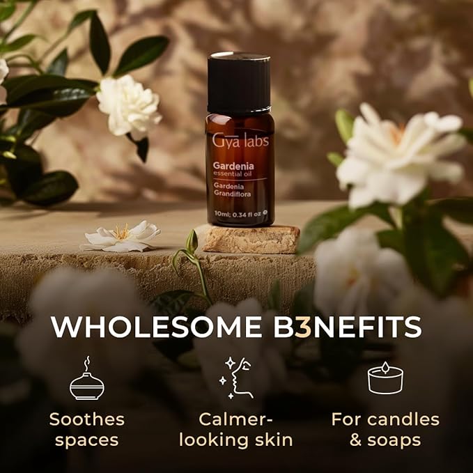 Gya Labs Gardenia Essential Oil - 0.34 Fl Oz - for Hair, Skin, Diffuser, Aromatherapy & DIY Candle Making Scent