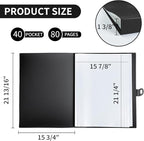 JJRING 16x22 Art Portfolio Folder for Diamond Painting, 40-Pocket Portfolio Binder Featuring Clear Plastic Sleeves, Display Book with Handle for Artwork and Document Storage, Black