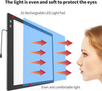 Rechargeable A1 Light Box (35.4''x23.6''), 3-Color Light LED Light Pad for Tracing, Large Diamond Painting Light Board, 6 Levels/Stepless Dimming Light Table for Drawing, Sketching, Animation