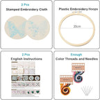 Konrisa Embroidery Starter Kits with Butterfly Flower Pattern, Stamped Cross Stitch Kits for Beginners Adults DIY Sewing Include Embroidery Hoop Embroidery Fabric Threads and Needles,Set of 2