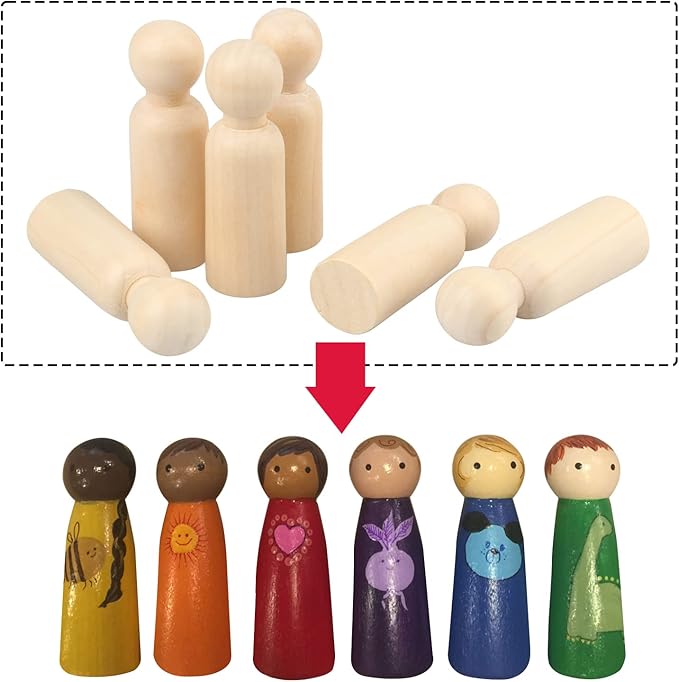 Wooden Peg People, 3.5 Inch 60 Pieces, Peg Dolls Unfinished in Standardization Sizes, Perfect for DIY Art and Craft, Painting, Dollhouse Design, Table Setting