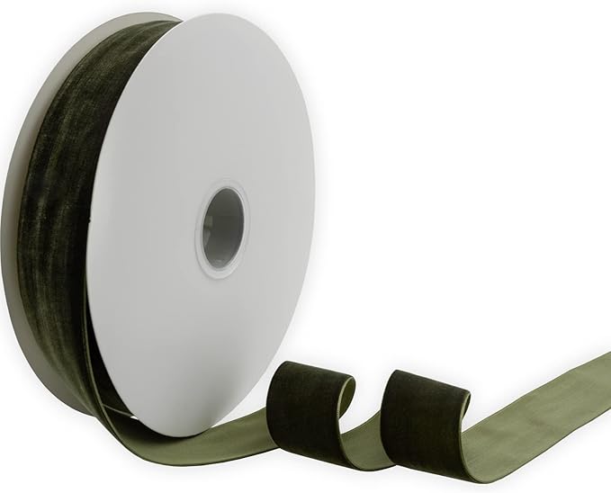 Nylon Velvet Ribbon Single Faced,1 1/2 Inch X 25Yards Spool (Moss Green)
