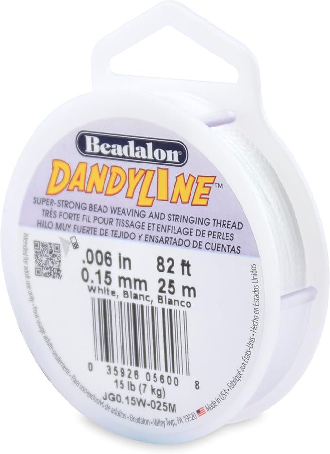 Beadalon Dandyline Bead Weaving & Stringing Thread, 0.15 mm / .006 in, White, 25 m