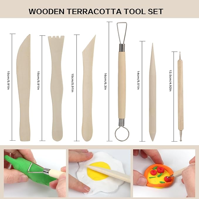 17Pcs Clay Sculpting Tools, Basic Clay Tools Kit, Polymer Clay Tools with Wooden Handles & Tool Bag, Practical Air Dry Clay Tools for Dotting, Carving, Molding, Pottery Kit for Adults Kids