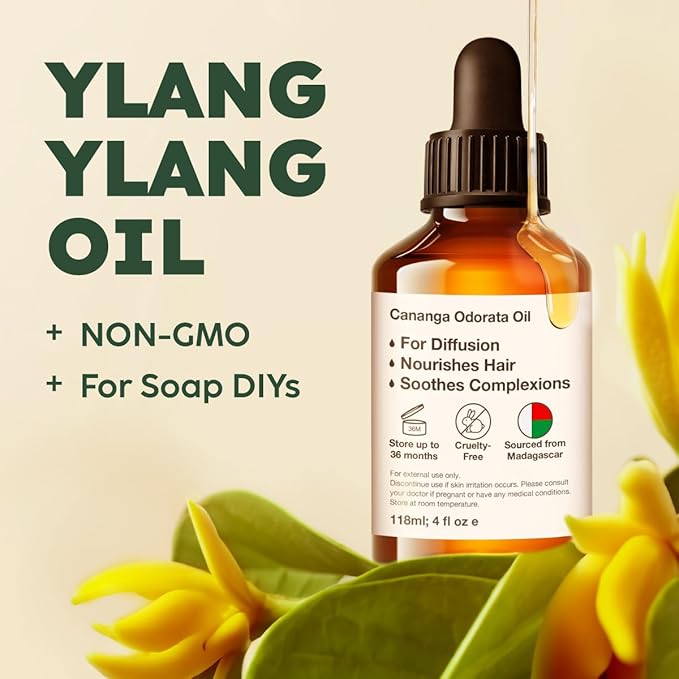 KUKKA Ylang-Ylang Essential Oils - 4 Fl Oz - for Hair, Skin, Diffuser, Aromatherapy & DIY Soap Making Scent