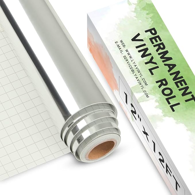 Mirror Silver Permanent Vinyl Roll 12" x 12FT - Lya Vinyl Metallic Outdoor Permanent Vinyl for Cricut - Adhesive Roll for Home Decor, Party Decoration, Mug, Window