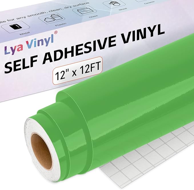 Glossy Green Permanent Vinyl Roll, Lya Vinyl 12" x 12Ft Permanent Outdoor Adhesive Vinyl Roll for Decor Sticker, Party Decoration