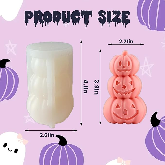 Halloween Pumpkin Candle Molds,3D Halloween Candle Mold Silicone Epoxy Resin Casting Molds for Candle Making Home Decorate Candle Making Aromatherapy Gypsum Candles Clay Craft