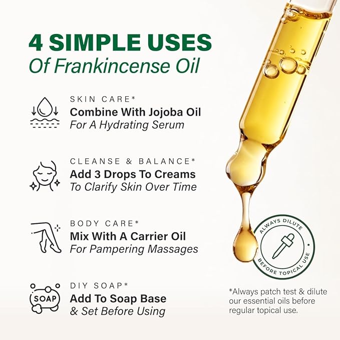 KUKKA Frankincense Essential Oils - 4 Fl Oz - for Hair, Skin, Diffuser, Aromatherapy & DIY Soap Making Scent