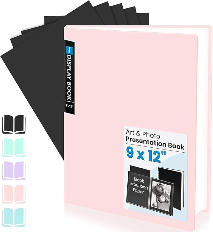 Sooez Art Portfolio 9x12, 30 Pockets with 30 Black Paper, Binder with Plastic Sleeves, Display 60 Pages, Presentation Book for Artwork, Folders Binder for Office School