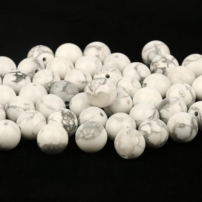 35pcs 10mm Natural Stone Beads White Howlite Beads Energy Crystal Power Gemstone for Jewelry Making, DIY Bracelet Necklace