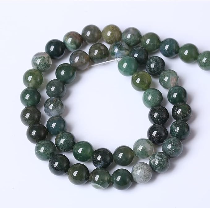 90PCS 4mm Natural Green Moss Agate Beads Gemstone Round Loose Spacer Beads for Jewelry Making DIY Bracelet Necklace Earrings 15" Inch(Moss Agate Beads, 4mm)