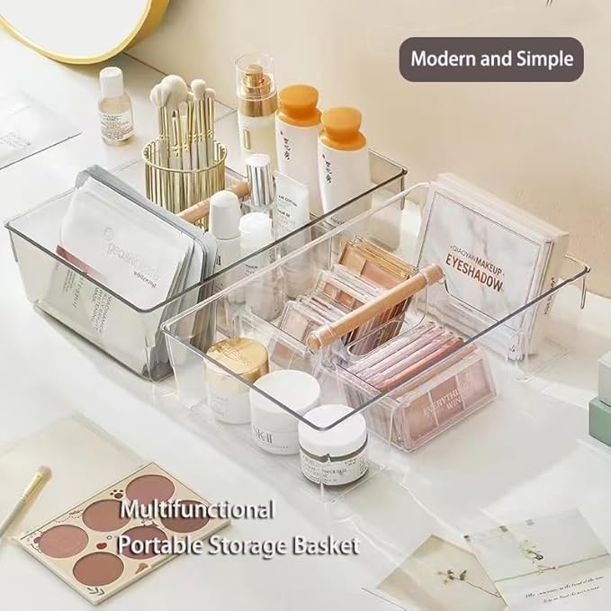 RS ONE Cosmetic storage box | Large-capacity cosmetic box holder, suitable for countertop dressing table and bathroom table storage (Transparent gray)