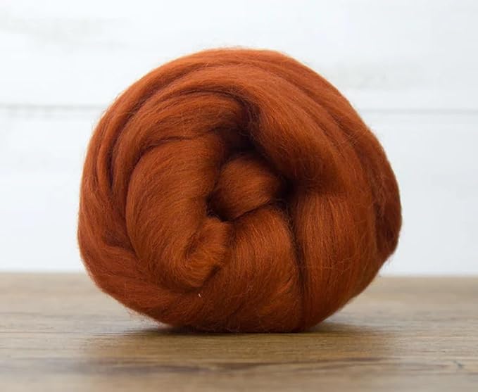 Revolution Fibers Merino Wool Combed Top | 1 lb Premium Wool Roving | 22 Micron, Best Merino Wool for Spinning, Tapestry, Needle Felting, Big Yarn Roving and Wall Hangings (Rust)