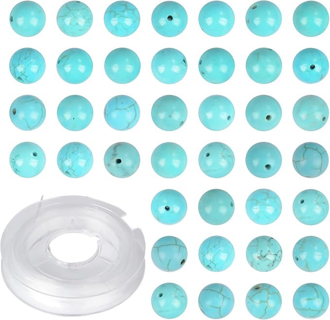 4mm 200pcs Natural Stone Round Beads Blue Turquoise Genuine Stone Beading Loose Gemstone DIY Charm Smooth Beads for Bracelets Necklaces Earrings Hole Size 1mm (Blue Turquoise 4mm)