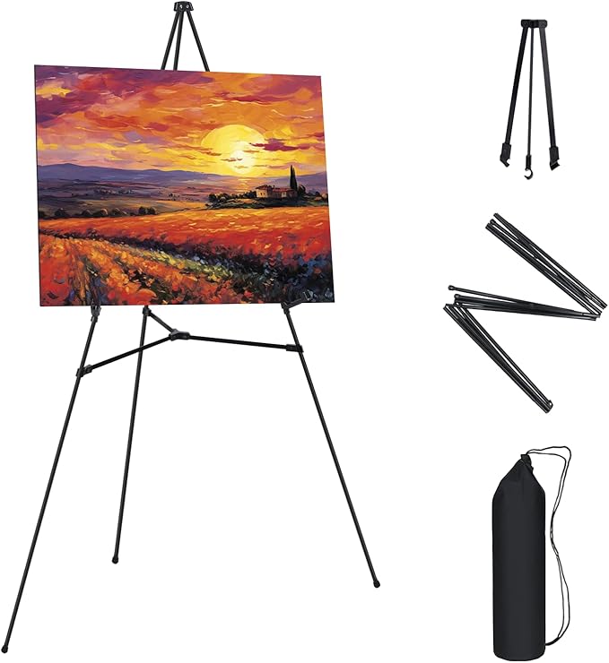 1 PCS Black Easel Stand for Wedding Sign Stand, 65 Inch Adjustable Metal Easels for Display, Portable Folding Easel for Wedding, Display Show, Arts, Poster with Portable Bags