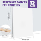 ESRICH Stretched Canvas for Painting 16x20 Inch, 12Pack Large Canvas for Painting, Primed Acid-Free Cotton Blank Canvases, Art Paint Canvases for Oil Paint,Watercolor,Acrylic Paint,Gouache and Tempera