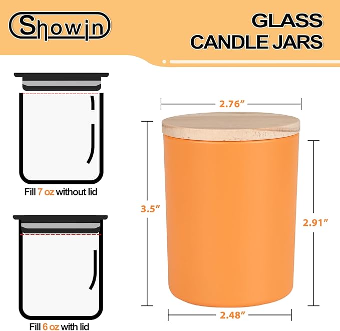 SHOWIN Thick Candle Jars for Making Candles 16 Pcs, 7 OZ Empty Jars with Wood Lids for Candle Making, Sample Container, Fall