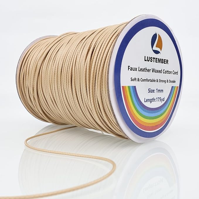1mm Faux Leather Waxed Cotton Cord, 175 Yards – Durable Necklace String, Soft and Textured Cord for Necklaces, Bracelets, and Jewelry Making