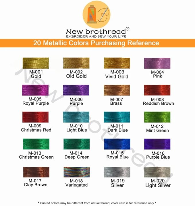 New brothread 20 Assorted Colors Metallic Embroidery Machine Thread Kit 500M (550Y) Each Spool for Computerized Embroidery and Decorative Sewing