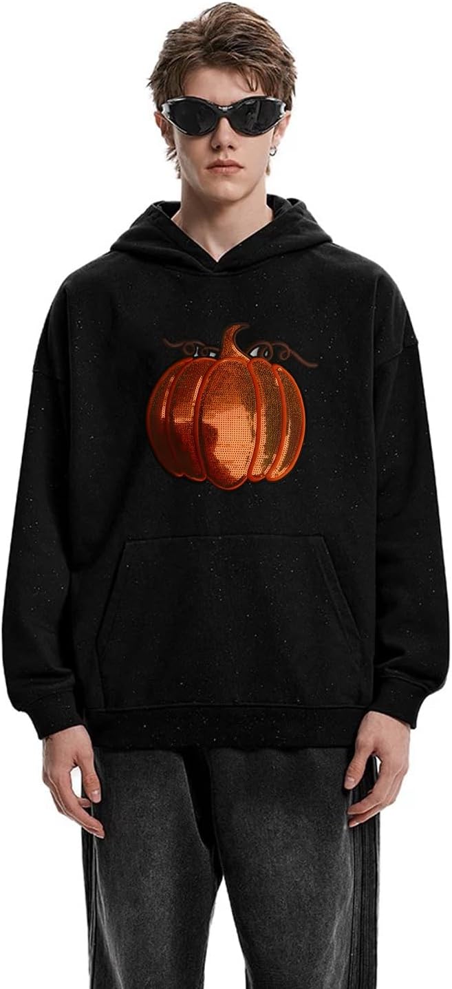 Halloween Pumpkin Iron on Patches Sequin Fabric Embroidery Sew on Stickers Applique for DIY Crafts T Shirt Clothing Jackets Backpacks Jeans Party Decorations Accessories